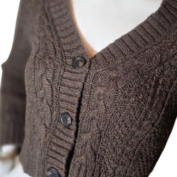 AMERICAN EAGLE Brown Cropped V-Neck Cardigan Sweater sz S - Picture 3 of 7